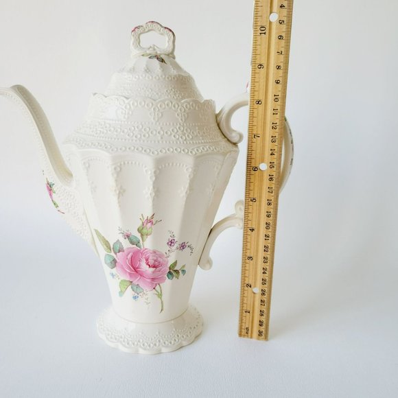 Vintage Spode's Jewel Billingsley Rose Pink Coffee Pot Embossed Lace Pattern - Picture 10 of 12